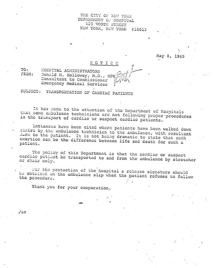 DoH Memo 1969 Do Not Walk Cardiac Pts